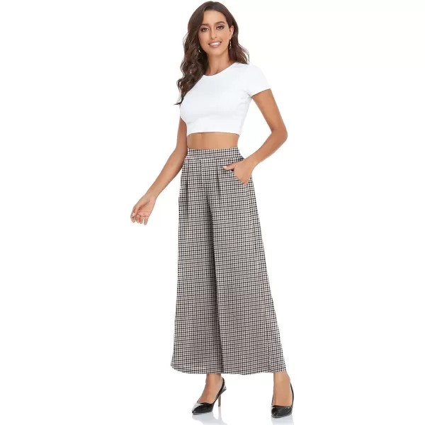 Arolina High Waisted Wide Leg Pants for Women Casual Flowy Long Loose Fit Palazzo Lounge Pants with PocketsA Plaid Brown