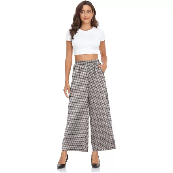 Arolina High Waisted Wide Leg Pants for Women Casual Flowy Long Loose Fit Palazzo Lounge Pants with PocketsA Plaid Brown