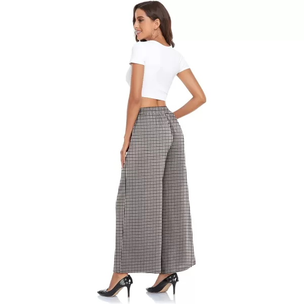Arolina High Waisted Wide Leg Pants for Women Casual Flowy Long Loose Fit Palazzo Lounge Pants with PocketsA Plaid Brown