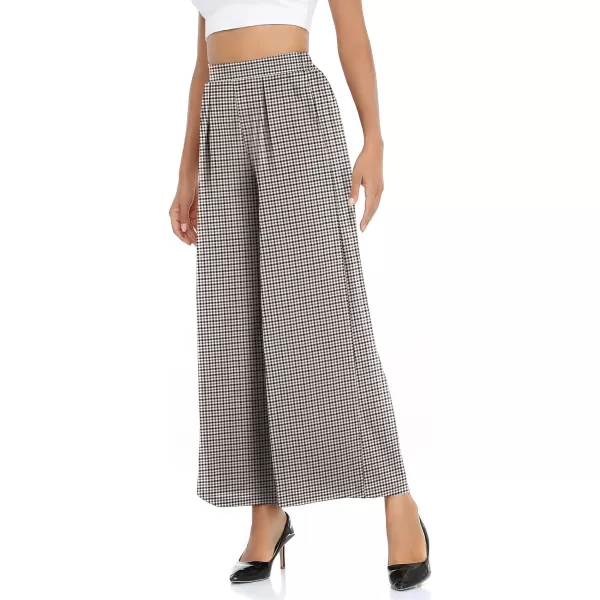 Arolina High Waisted Wide Leg Pants for Women Casual Flowy Long Loose Fit Palazzo Lounge Pants with PocketsA Plaid Brown