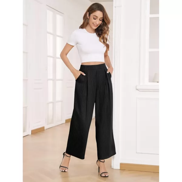 Arolina High Waisted Wide Leg Pants for Women Casual Flowy Long Loose Fit Palazzo Lounge Pants with PocketsB Blackstripe