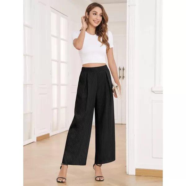 Arolina High Waisted Wide Leg Pants for Women Casual Flowy Long Loose Fit Palazzo Lounge Pants with PocketsB Blackstripe