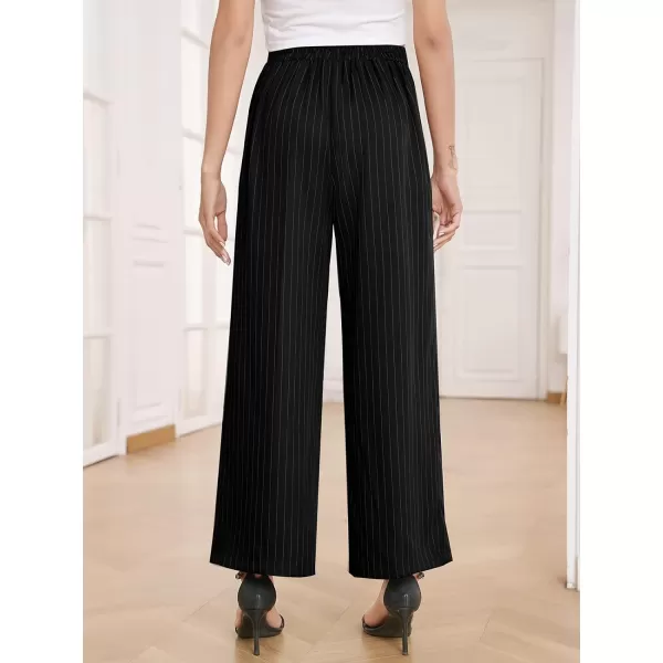 Arolina High Waisted Wide Leg Pants for Women Casual Flowy Long Loose Fit Palazzo Lounge Pants with PocketsB Blackstripe