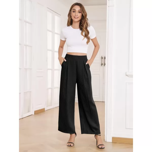 Arolina High Waisted Wide Leg Pants for Women Casual Flowy Long Loose Fit Palazzo Lounge Pants with PocketsB Blackstripe