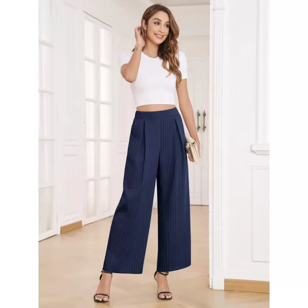 Arolina High Waisted Wide Leg Pants for Women Casual Flowy Long Loose Fit Palazzo Lounge Pants with PocketsB Bluestripe