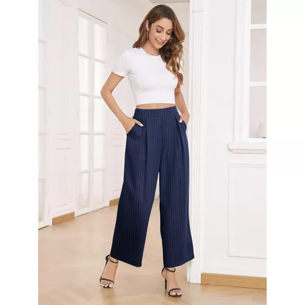 Arolina High Waisted Wide Leg Pants for Women Casual Flowy Long Loose Fit Palazzo Lounge Pants with PocketsB Bluestripe