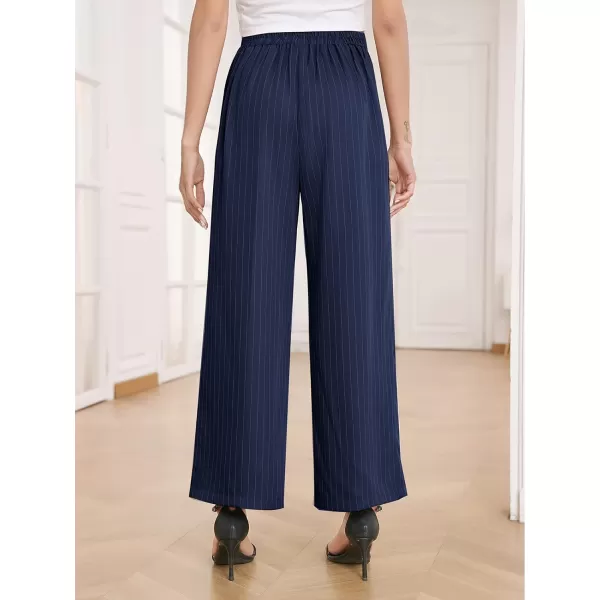 Arolina High Waisted Wide Leg Pants for Women Casual Flowy Long Loose Fit Palazzo Lounge Pants with PocketsB Bluestripe