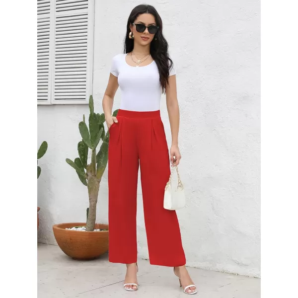 Arolina High Waisted Wide Leg Pants for Women Casual Flowy Long Loose Fit Palazzo Lounge Pants with PocketsC Brightred