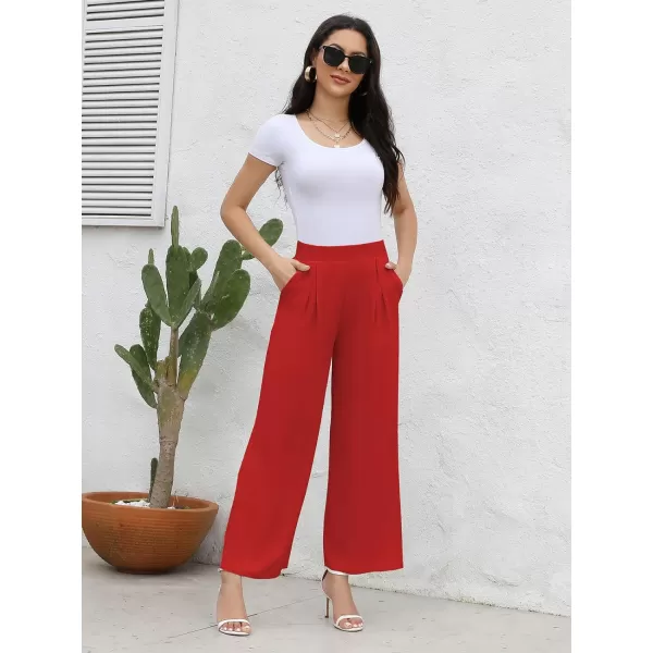 Arolina High Waisted Wide Leg Pants for Women Casual Flowy Long Loose Fit Palazzo Lounge Pants with PocketsC Brightred