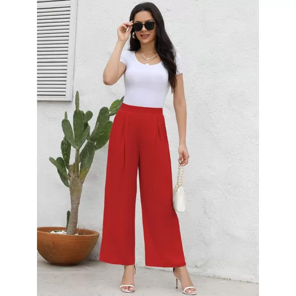 Arolina High Waisted Wide Leg Pants for Women Casual Flowy Long Loose Fit Palazzo Lounge Pants with PocketsC Brightred