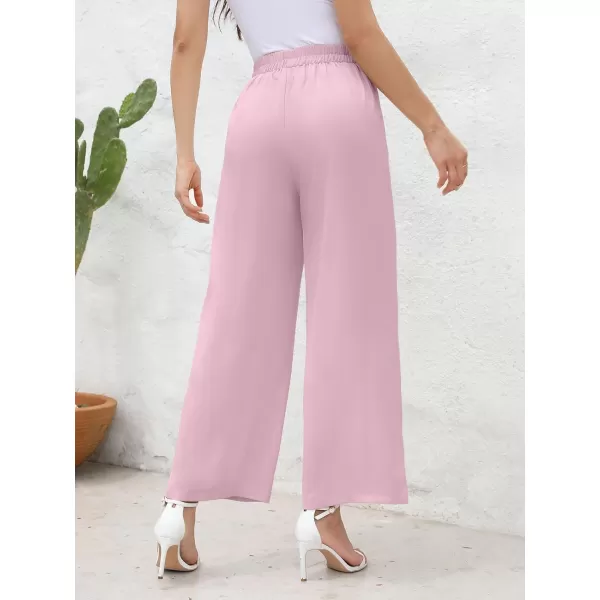 Arolina High Waisted Wide Leg Pants for Women Casual Flowy Long Loose Fit Palazzo Lounge Pants with PocketsC Pink