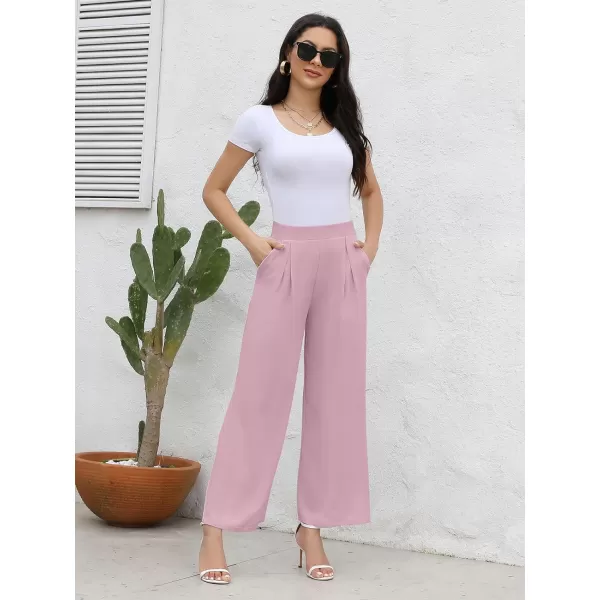 Arolina High Waisted Wide Leg Pants for Women Casual Flowy Long Loose Fit Palazzo Lounge Pants with PocketsC Pink