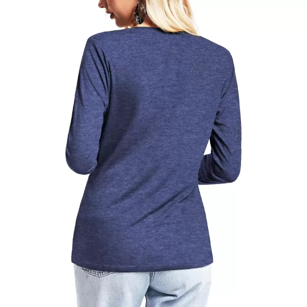 Arolina Womens Casual Long Sleeve Tunic Tops Round Neck Fall TShirts Blouses Slim Fit Basic Crewneck T ShirtNavy Blue