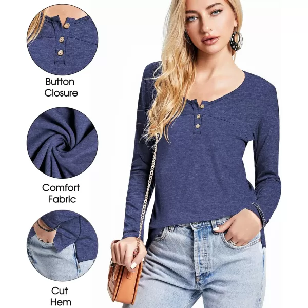 Arolina Womens Casual Long Sleeve Tunic Tops Round Neck Fall TShirts Blouses Slim Fit Basic Crewneck T ShirtNavy Blue