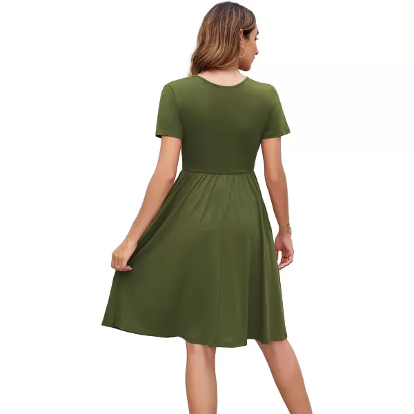 Arolina Womens Casual Loose Short Sleeve Dresses Empire Waist Knee Length Dress with Pockets 2024 Summer TShirt DressArmy Green