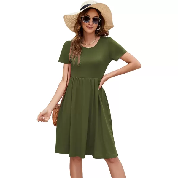 Arolina Womens Casual Loose Short Sleeve Dresses Empire Waist Knee Length Dress with Pockets 2024 Summer TShirt DressArmy Green