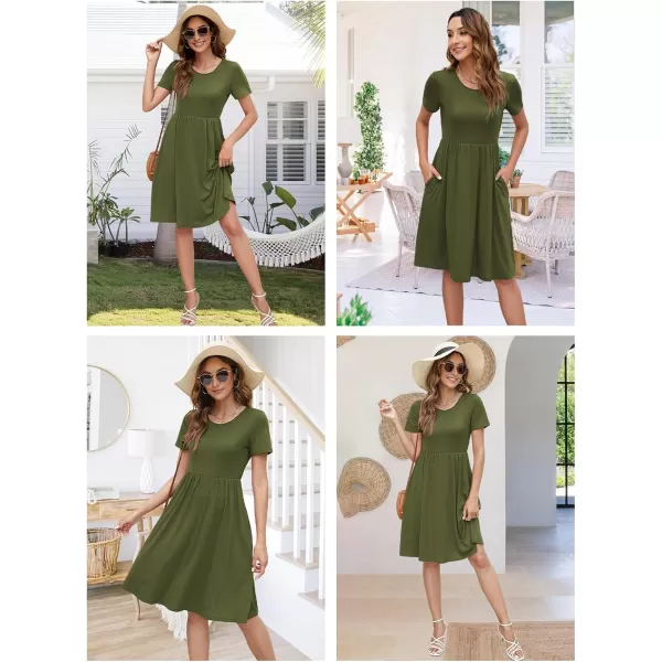 Arolina Womens Casual Loose Short Sleeve Dresses Empire Waist Knee Length Dress with Pockets 2024 Summer TShirt DressArmy Green