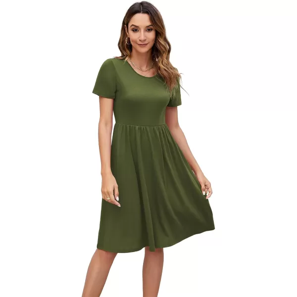 Arolina Womens Casual Loose Short Sleeve Dresses Empire Waist Knee Length Dress with Pockets 2024 Summer TShirt DressArmy Green