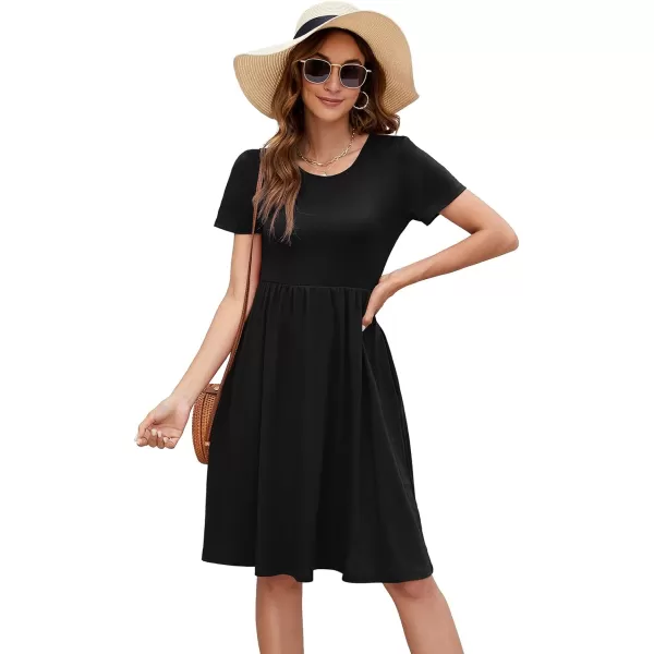 Arolina Womens Casual Loose Short Sleeve Dresses Empire Waist Knee Length Dress with Pockets 2024 Summer TShirt DressBlack