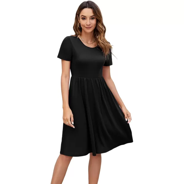 Arolina Womens Casual Loose Short Sleeve Dresses Empire Waist Knee Length Dress with Pockets 2024 Summer TShirt DressBlack