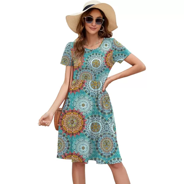 Arolina Womens Casual Loose Short Sleeve Dresses Empire Waist Knee Length Dress with Pockets 2024 Summer TShirt DressBlue Datura