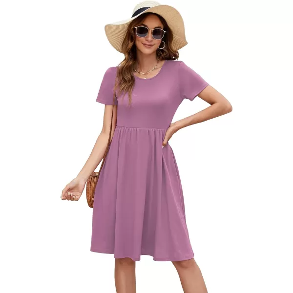 Arolina Womens Casual Loose Short Sleeve Dresses Empire Waist Knee Length Dress with Pockets 2024 Summer TShirt DressMauve