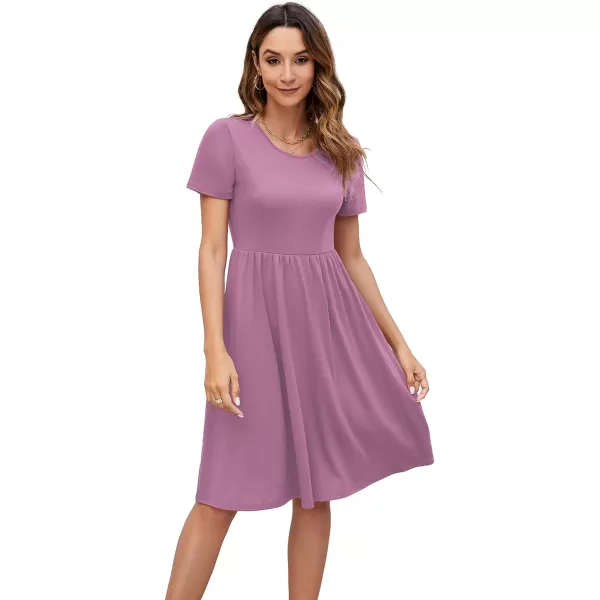 Arolina Womens Casual Loose Short Sleeve Dresses Empire Waist Knee Length Dress with Pockets 2024 Summer TShirt DressMauve