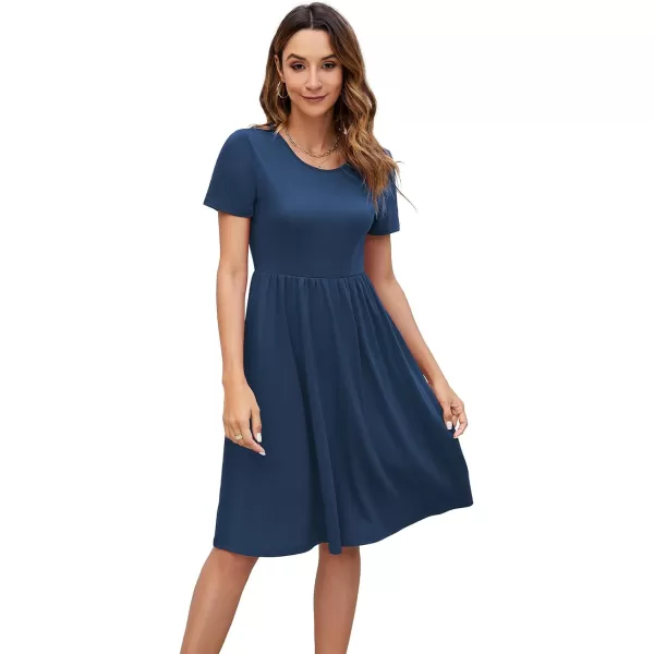 Arolina Womens Casual Loose Short Sleeve Dresses Empire Waist Knee Length Dress with Pockets 2024 Summer TShirt DressNavy Blue