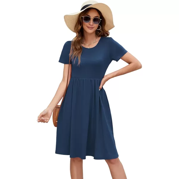 Arolina Womens Casual Loose Short Sleeve Dresses Empire Waist Knee Length Dress with Pockets 2024 Summer TShirt DressNavy Blue