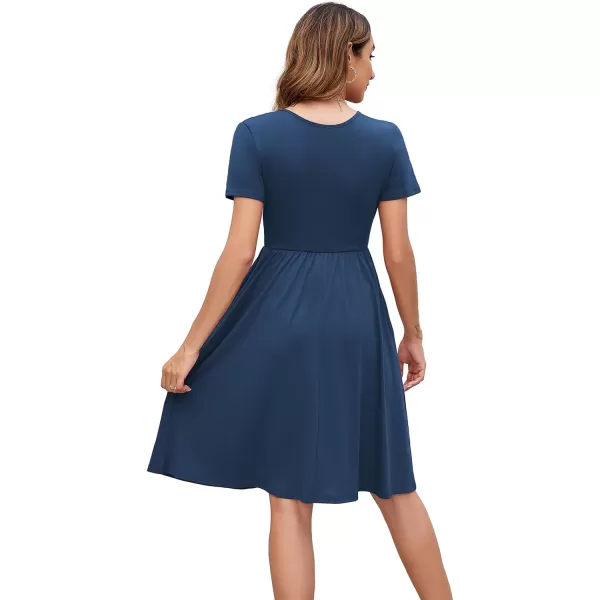 Arolina Womens Casual Loose Short Sleeve Dresses Empire Waist Knee Length Dress with Pockets 2024 Summer TShirt DressNavy Blue