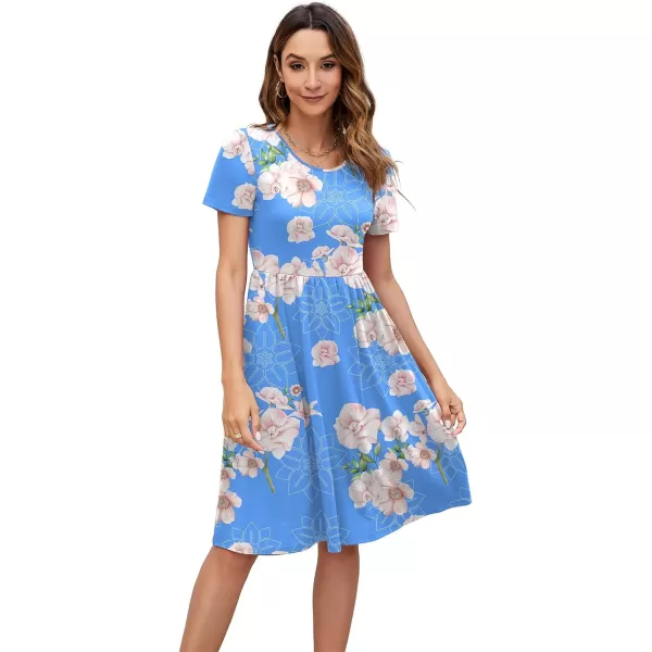 Arolina Womens Casual Loose Short Sleeve Dresses Empire Waist Knee Length Dress with Pockets 2024 Summer TShirt DressPink Flower Blue