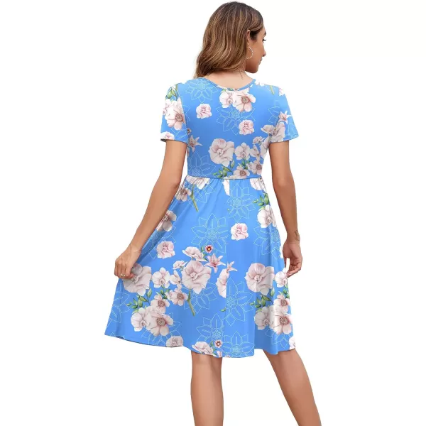 Arolina Womens Casual Loose Short Sleeve Dresses Empire Waist Knee Length Dress with Pockets 2024 Summer TShirt DressPink Flower Blue