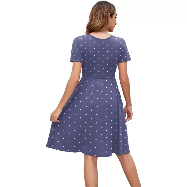 Arolina Womens Casual Loose Short Sleeve Dresses Empire Waist Knee Length Dress with Pockets 2024 Summer TShirt DressPolka Dot Blue