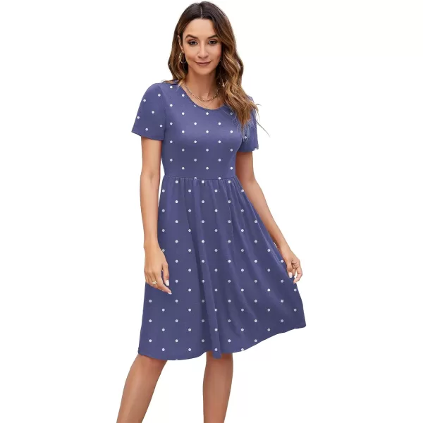 Arolina Womens Casual Loose Short Sleeve Dresses Empire Waist Knee Length Dress with Pockets 2024 Summer TShirt DressPolka Dot Blue