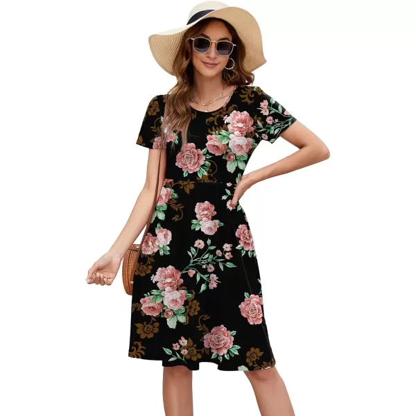 Arolina Womens Casual Loose Short Sleeve Dresses Empire Waist Knee Length Dress with Pockets 2024 Summer TShirt DressRose Black