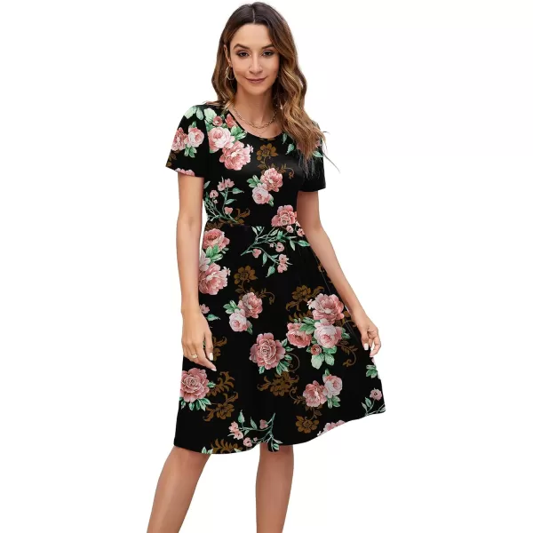 Arolina Womens Casual Loose Short Sleeve Dresses Empire Waist Knee Length Dress with Pockets 2024 Summer TShirt DressRose Black