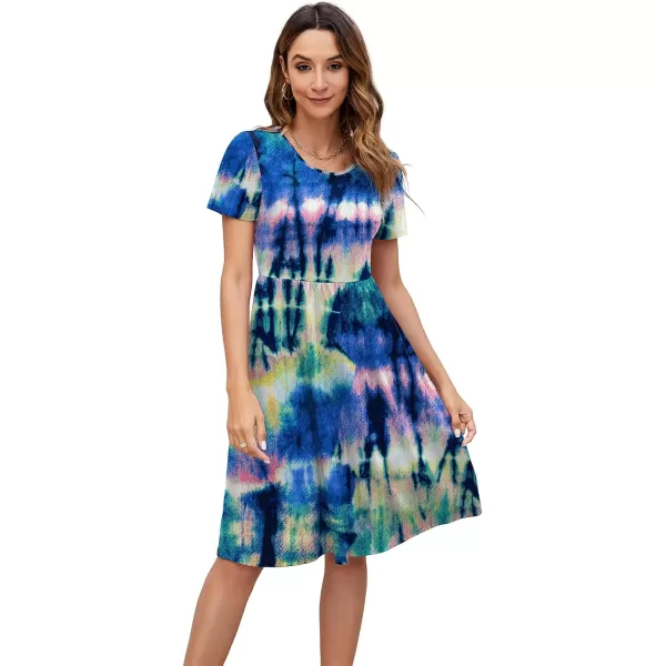 Arolina Womens Casual Loose Short Sleeve Dresses Empire Waist Knee Length Dress with Pockets 2024 Summer TShirt DressTie Dye Floral