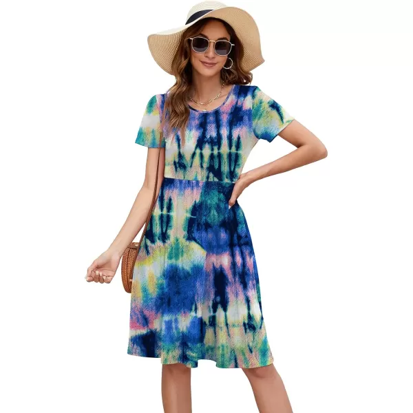 Arolina Womens Casual Loose Short Sleeve Dresses Empire Waist Knee Length Dress with Pockets 2024 Summer TShirt DressTie Dye Floral