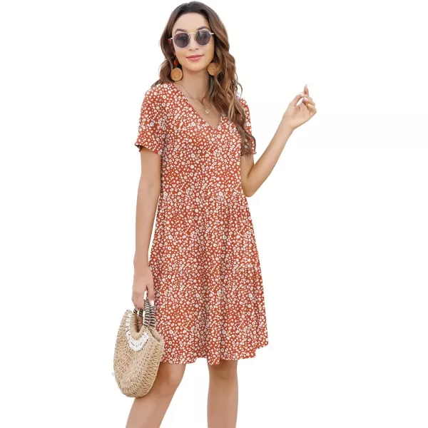 Arolina Womens Casual Swing Shift Dress Summer V Neck Short Sleeve Babydoll Ruffle Dress Tunic DressA Apricot