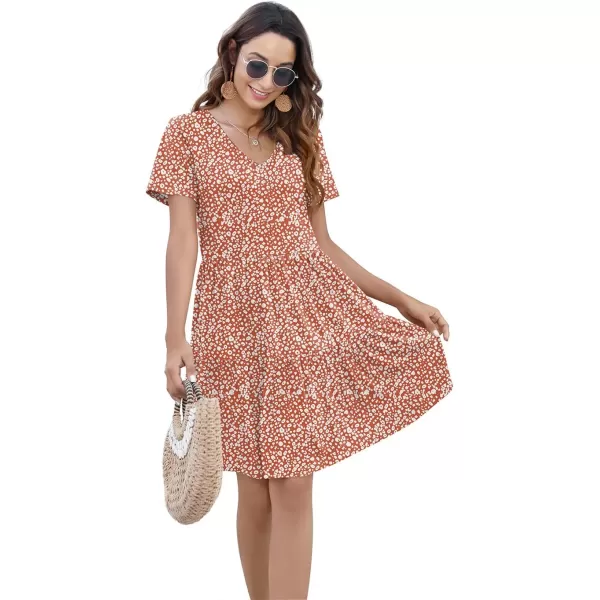 Arolina Womens Casual Swing Shift Dress Summer V Neck Short Sleeve Babydoll Ruffle Dress Tunic DressA Apricot