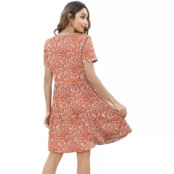 Arolina Womens Casual Swing Shift Dress Summer V Neck Short Sleeve Babydoll Ruffle Dress Tunic DressA Apricot