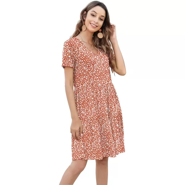 Arolina Womens Casual Swing Shift Dress Summer V Neck Short Sleeve Babydoll Ruffle Dress Tunic DressA Apricot