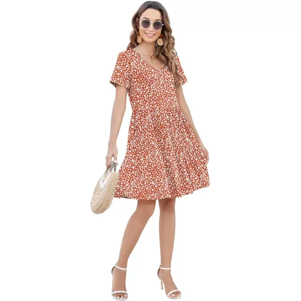Arolina Womens Casual Swing Shift Dress Summer V Neck Short Sleeve Babydoll Ruffle Dress Tunic DressA Apricot