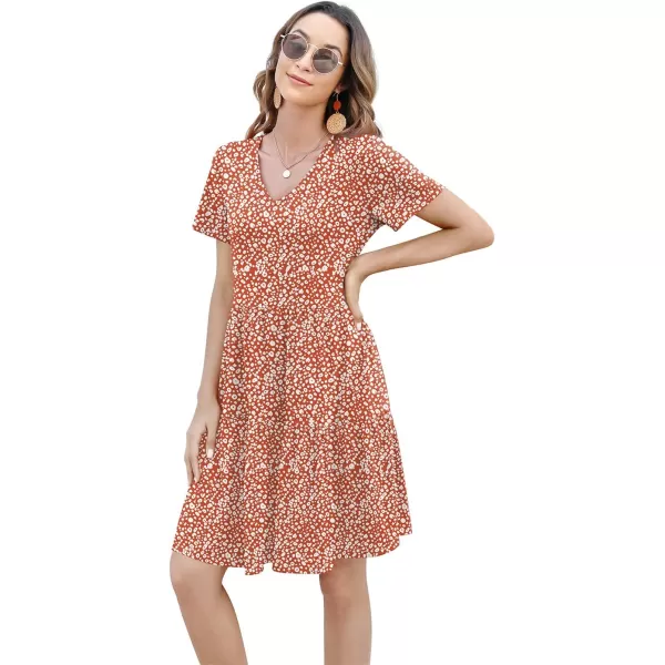 Arolina Womens Casual Swing Shift Dress Summer V Neck Short Sleeve Babydoll Ruffle Dress Tunic DressA Apricot
