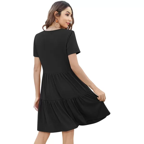 Arolina Womens Casual Swing Shift Dress Summer V Neck Short Sleeve Babydoll Ruffle Dress Tunic DressA Black