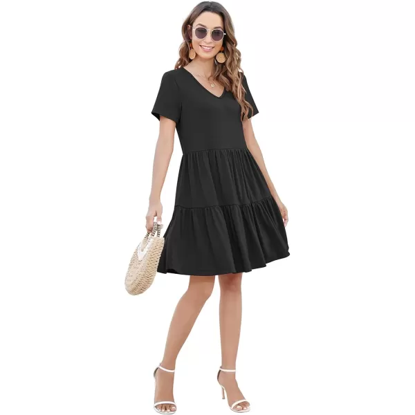 Arolina Womens Casual Swing Shift Dress Summer V Neck Short Sleeve Babydoll Ruffle Dress Tunic DressA Black