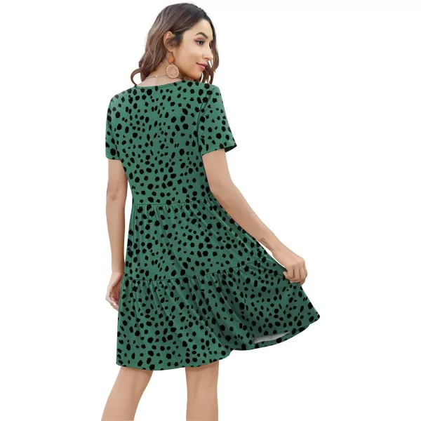 Arolina Womens Casual Swing Shift Dress Summer V Neck Short Sleeve Babydoll Ruffle Dress Tunic DressA Green Polka Dot