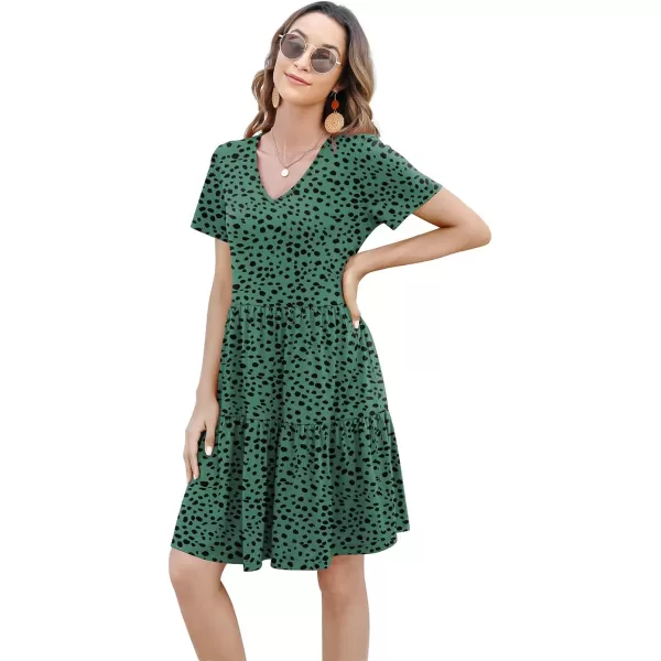 Arolina Womens Casual Swing Shift Dress Summer V Neck Short Sleeve Babydoll Ruffle Dress Tunic DressA Green Polka Dot
