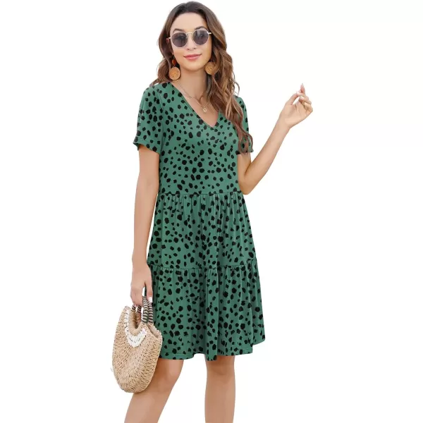 Arolina Womens Casual Swing Shift Dress Summer V Neck Short Sleeve Babydoll Ruffle Dress Tunic DressA Green Polka Dot