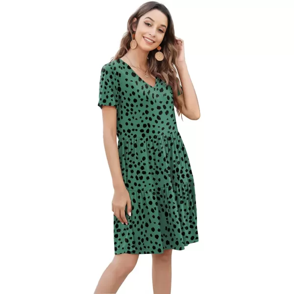 Arolina Womens Casual Swing Shift Dress Summer V Neck Short Sleeve Babydoll Ruffle Dress Tunic DressA Green Polka Dot